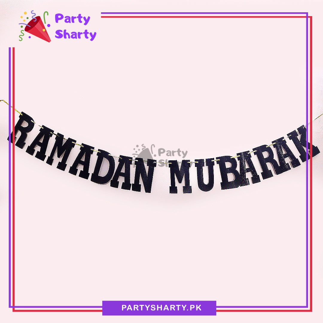 Black Color Ramadan Mubarak Glitter Foamic Banner For Ramadan Decoration