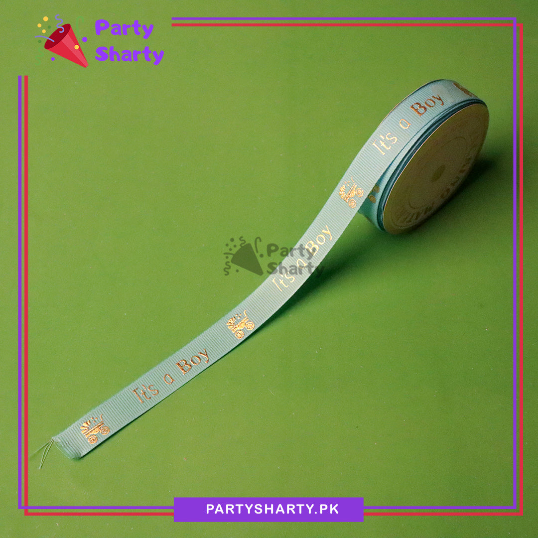 Imported It's a Boy Printed Gold Foil Ribbons For Welcome Baby, Baby Shower & Gender Reveal Gifts wrapping
