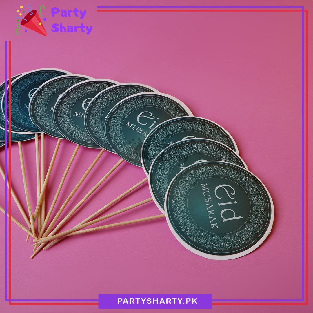 D3 Green Eid Mubarak Cup Cake topper for Eid Decoration and Celebration