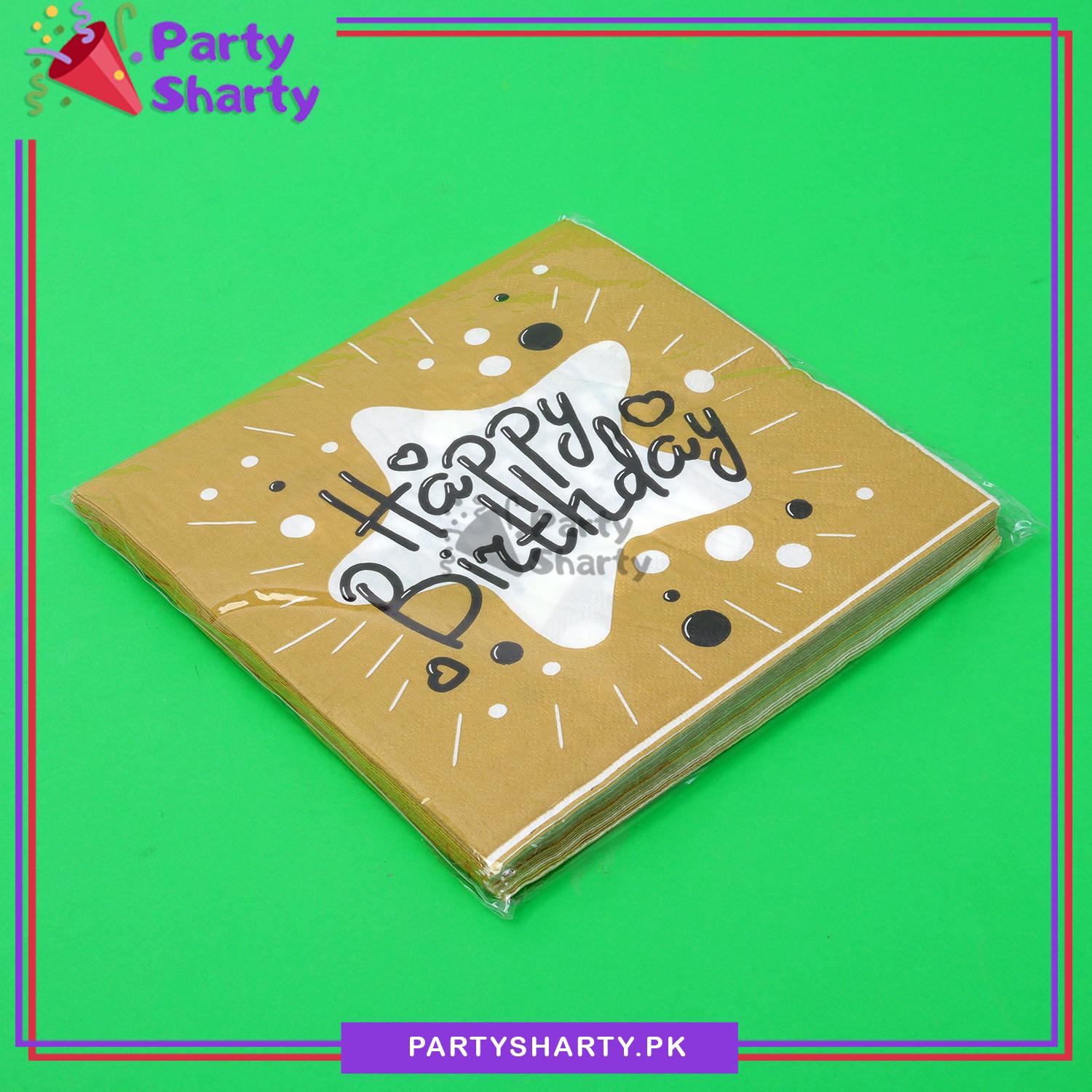 Beautiful Happy Birthday Printed Napkins Black For Party Decoration And Celebration