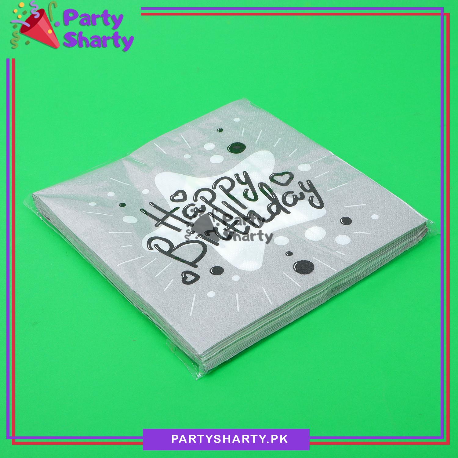 Beautiful Happy Birthday Printed Napkins Black For Party Decoration And Celebration