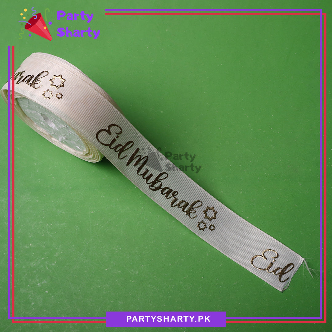 Imported English Eid Mubarak Foil Printed Lining Texture Ribbons For Gifts Wrapping / Decoration