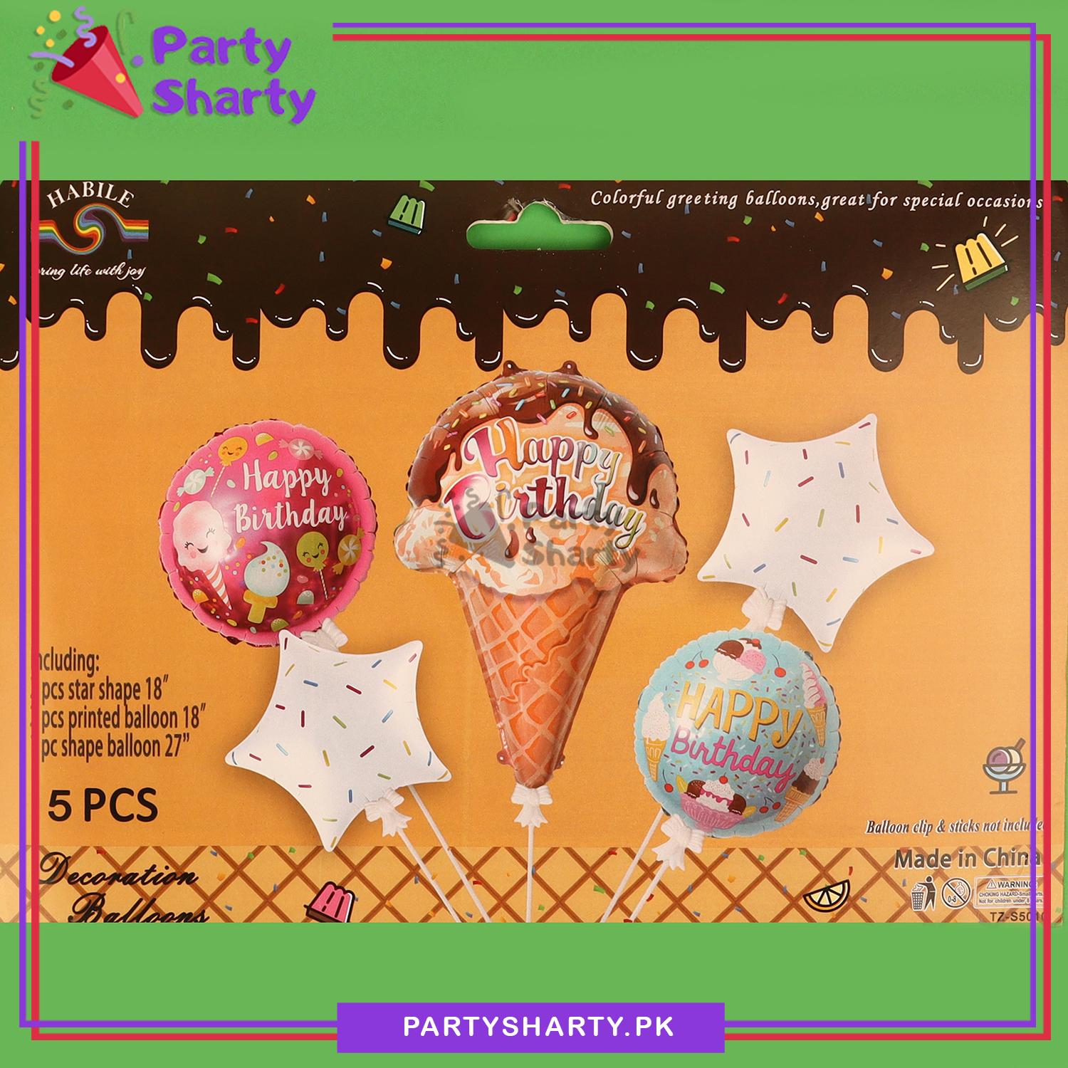 5pcs/set Happy Birthday Printed Ice-Cream Foil Balloons For Birthday Party Decoration and Celebration