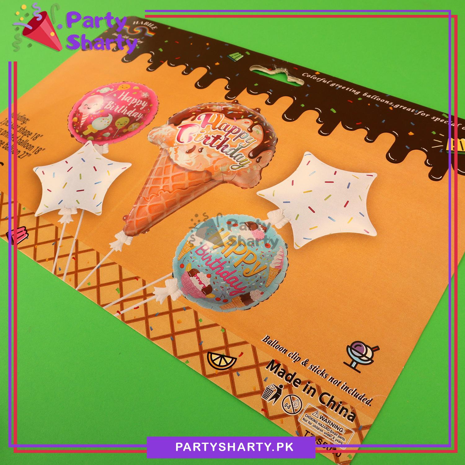 5pcs/set Happy Birthday Printed Ice-Cream Foil Balloons For Birthday Party Decoration and Celebration