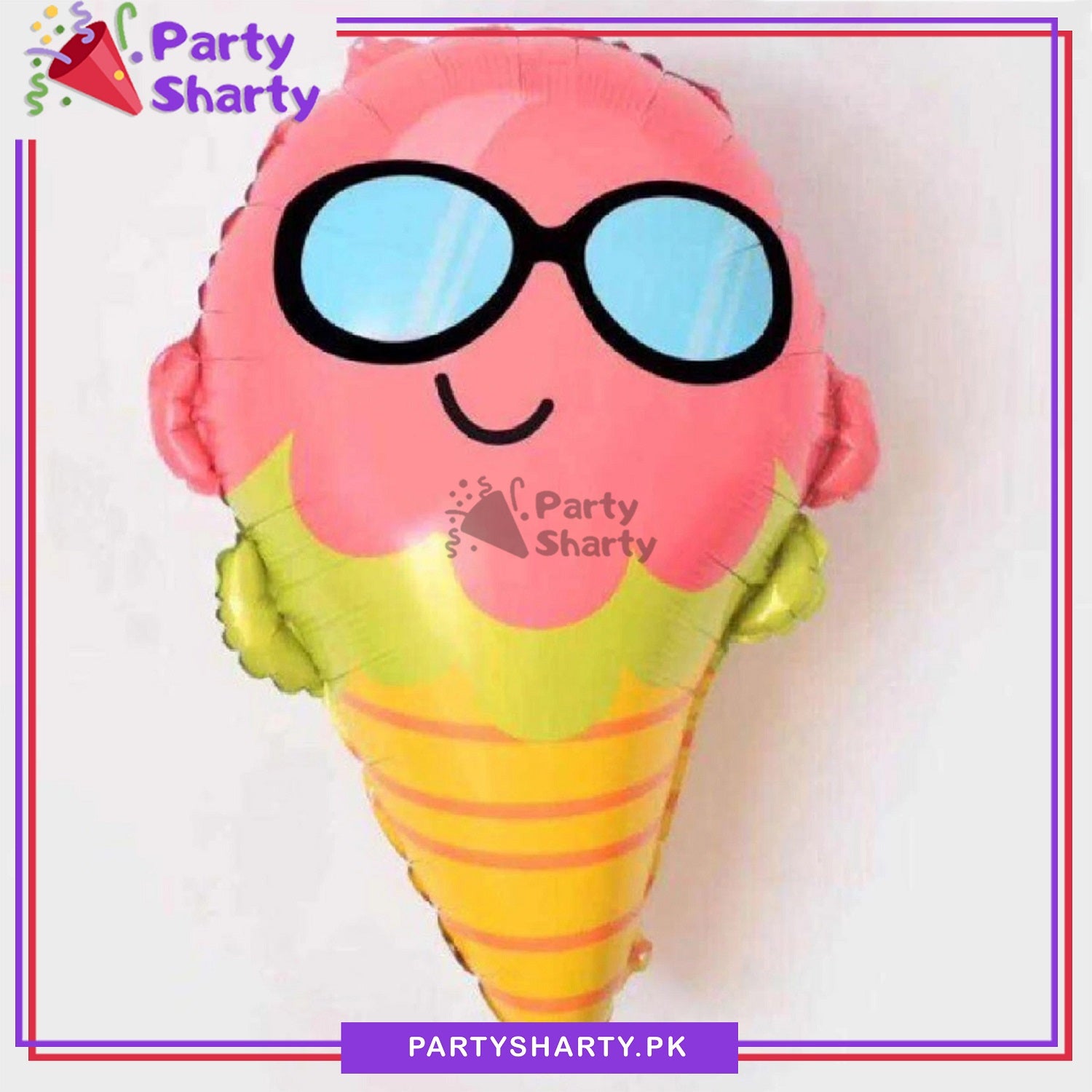 Ice Cream With Sunglass Cone Shaped Foil Balloon For Sweet Birthday Party Decoration and Celebrations