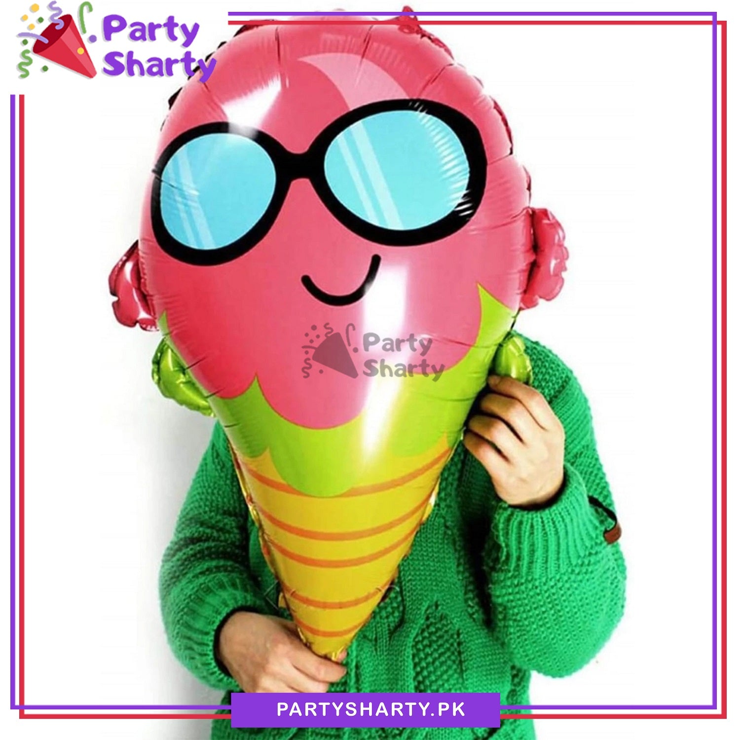 Ice Cream With Sunglass Cone Shaped Foil Balloon For Sweet Birthday Party Decoration and Celebrations