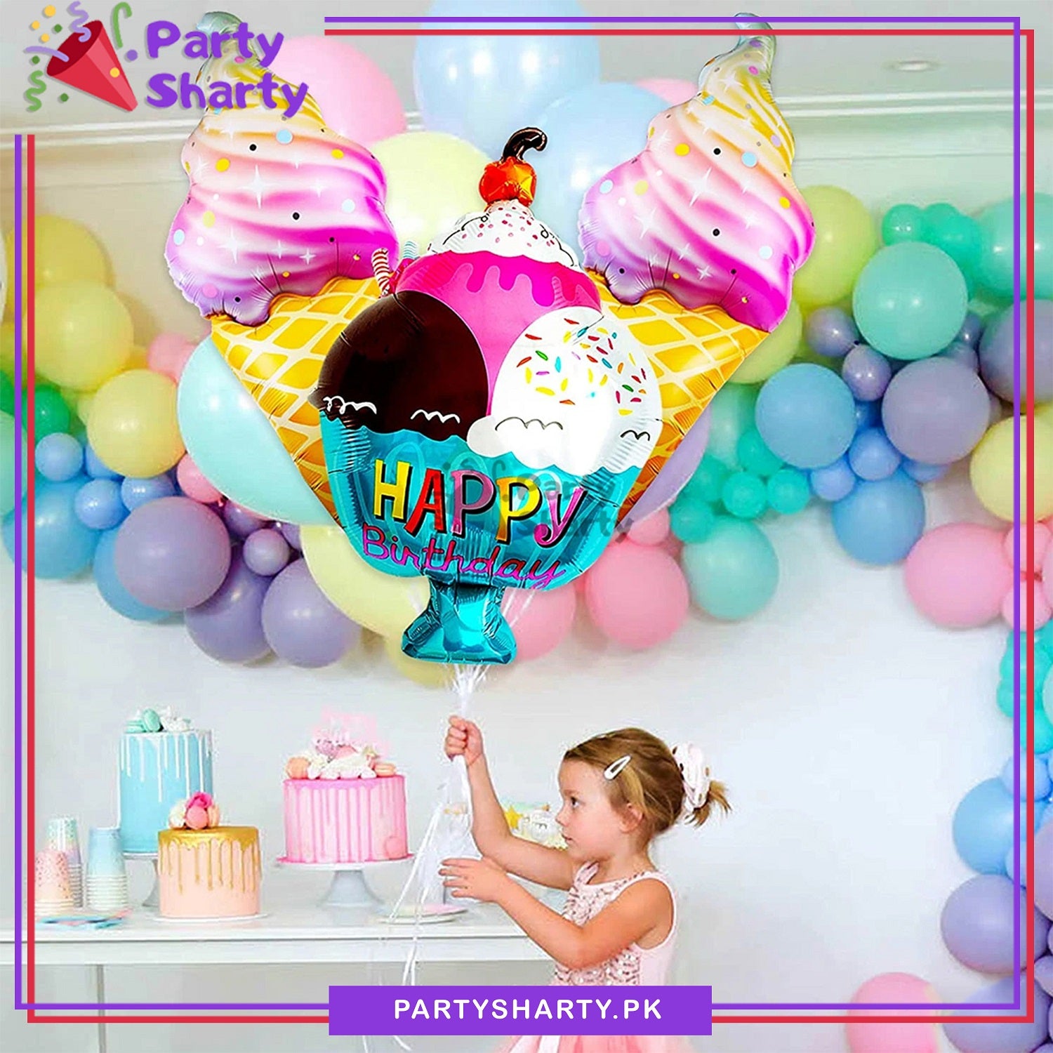 Happy Birthday Printed Ice Cream Cup Shaped Foil Balloon For Candyland Theme Birthday Decoration