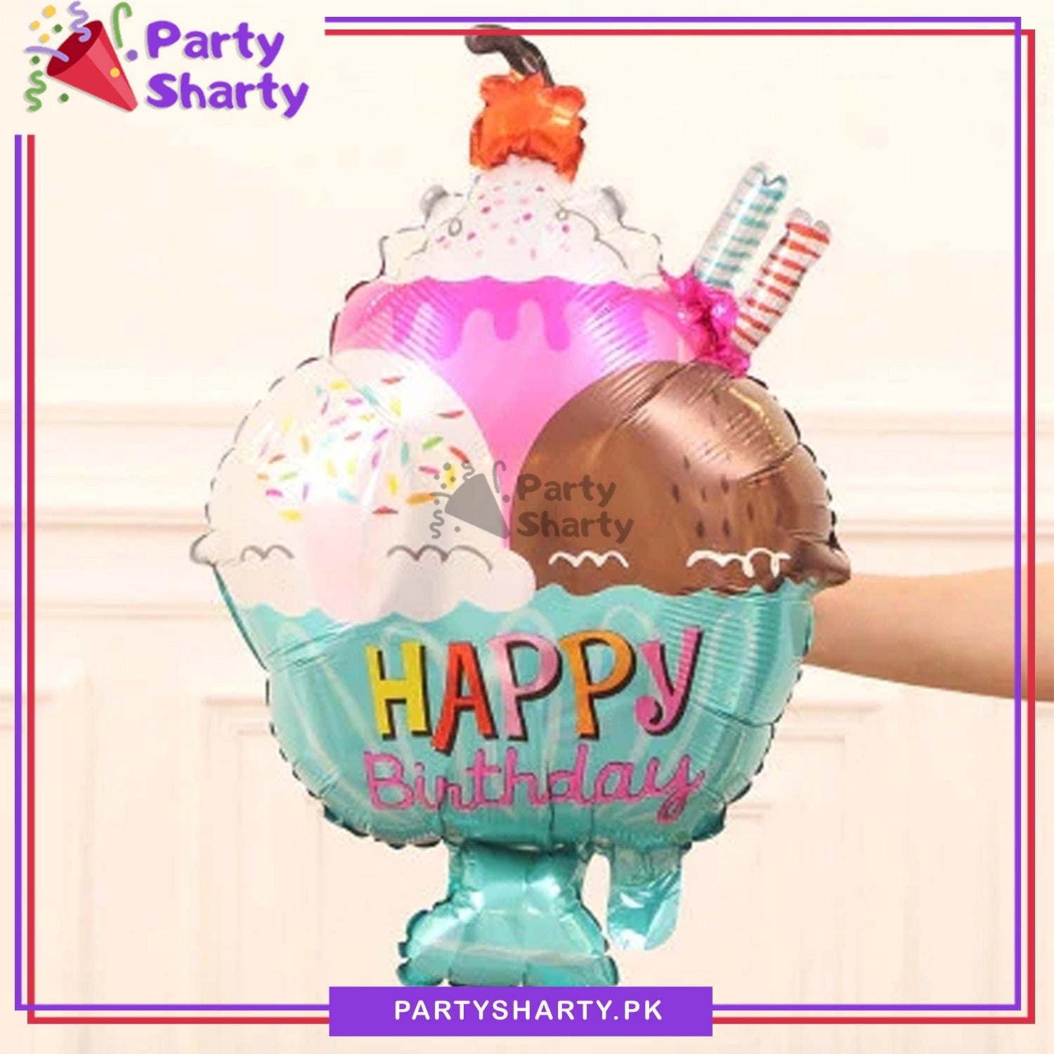 Happy Birthday Printed Ice Cream Cup Shaped Foil Balloon For Candyland Theme Birthday Decoration
