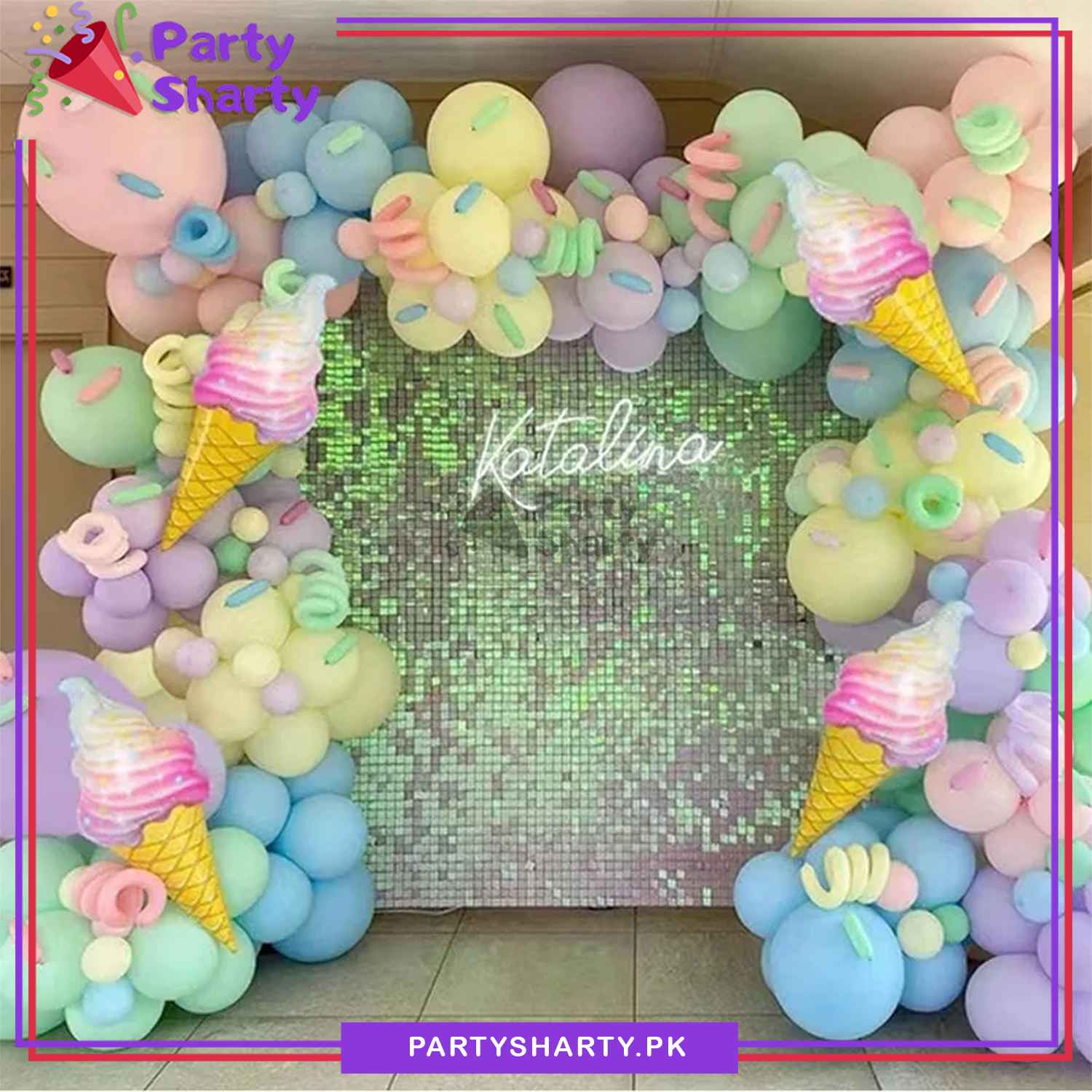 100pcs Ice-cream / Candyland Theme Balloon Garland Set For Birthday Decoration and Party Celebrations