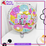 Happy Birthday Pastel Ice-cream, Candy & Donut Printed Round Shaped Foil Balloon For Birthday Party Decoration and Celebration