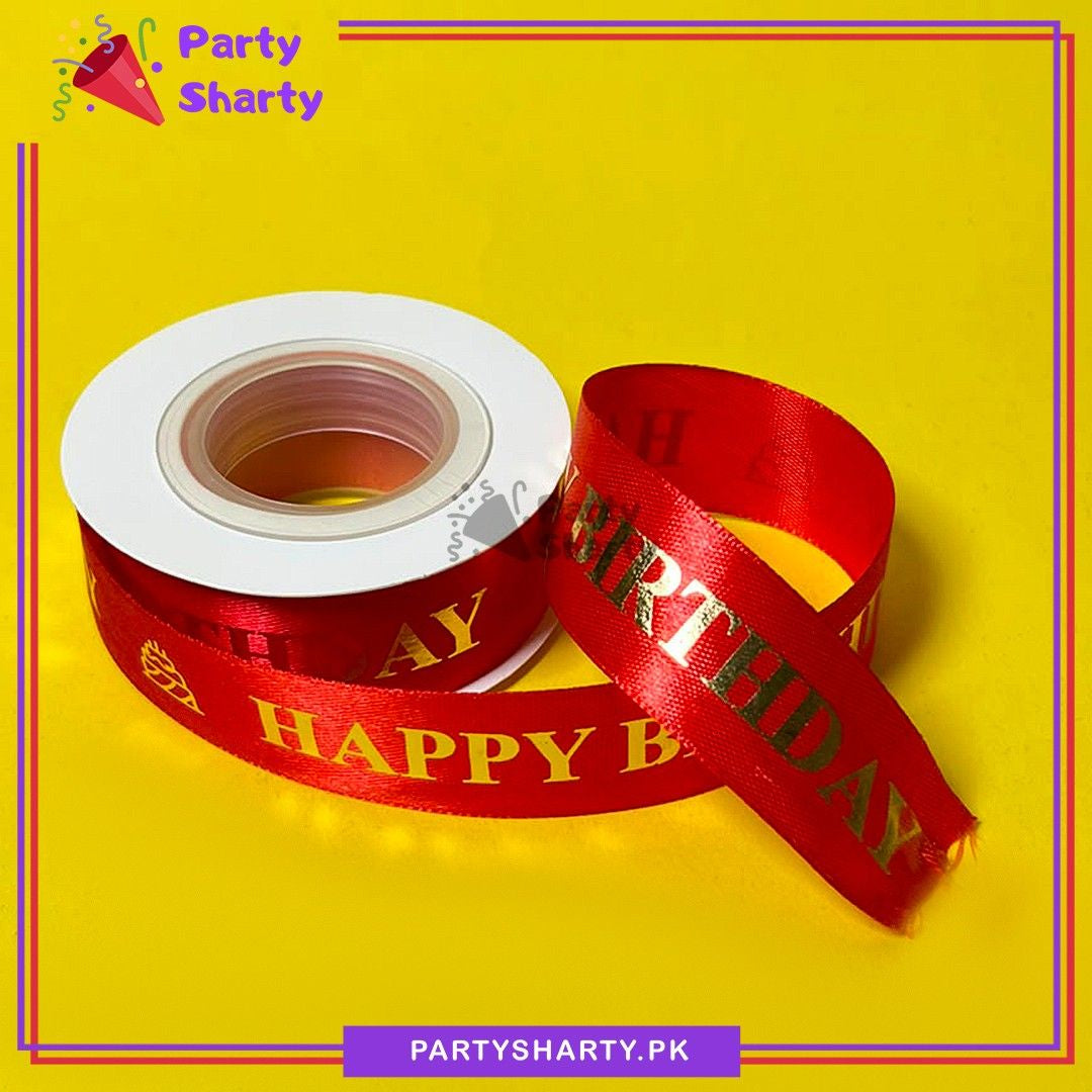 Happy Birthday Golden Foil Printed Red Ribbon For Birthday Party Gift Packing