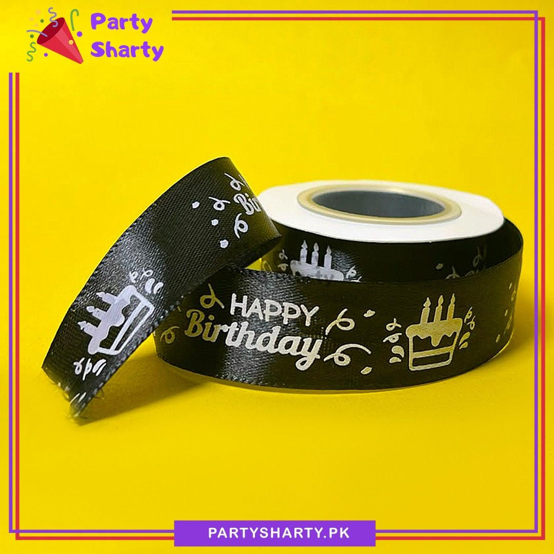 White Happy Birthday Printed Black Color Ribbon For Birthday Gift Packing