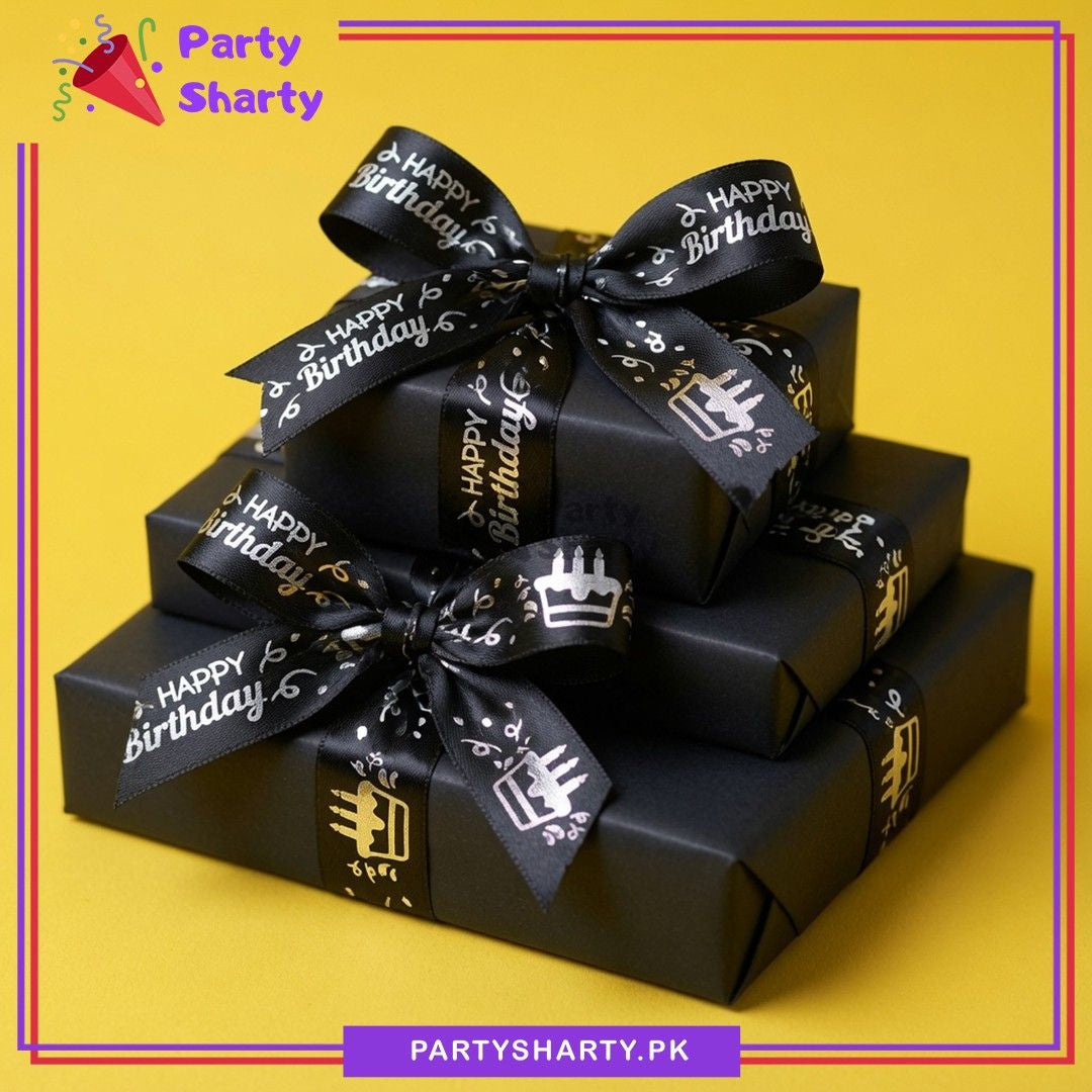 White Happy Birthday Printed Black Color Ribbon For Birthday Gift Packing