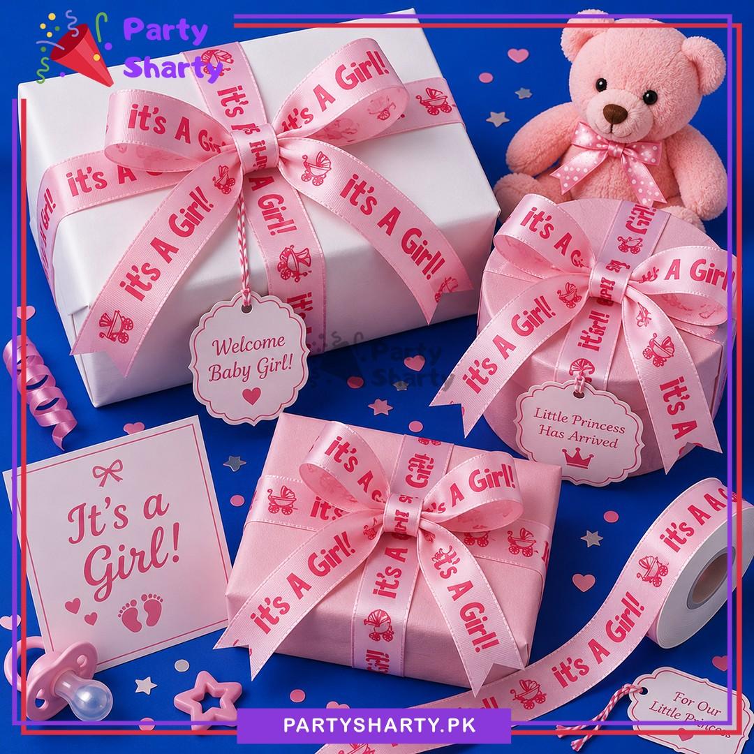 Pink Color It's a Girl Printed Baby Pink Ribbon For Welcome Baby Gift Decoration