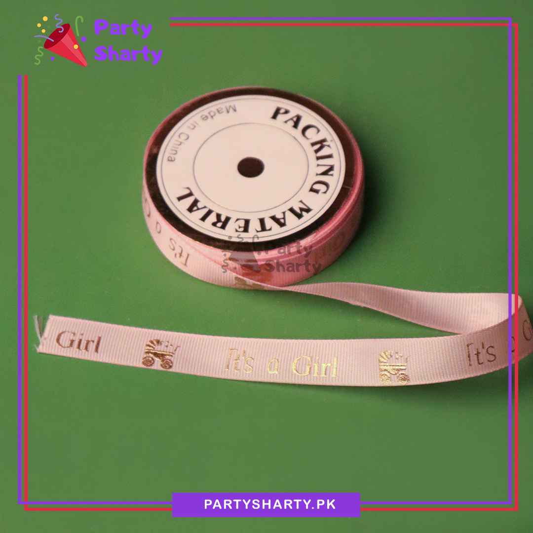 It's a Girl Golden Foil Printed Pink Texture Ribbons For Welcome Baby Celebrations