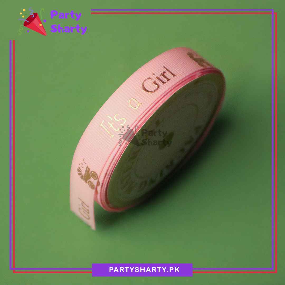It's a Girl Golden Foil Printed Pink Texture Ribbons For Welcome Baby Celebrations