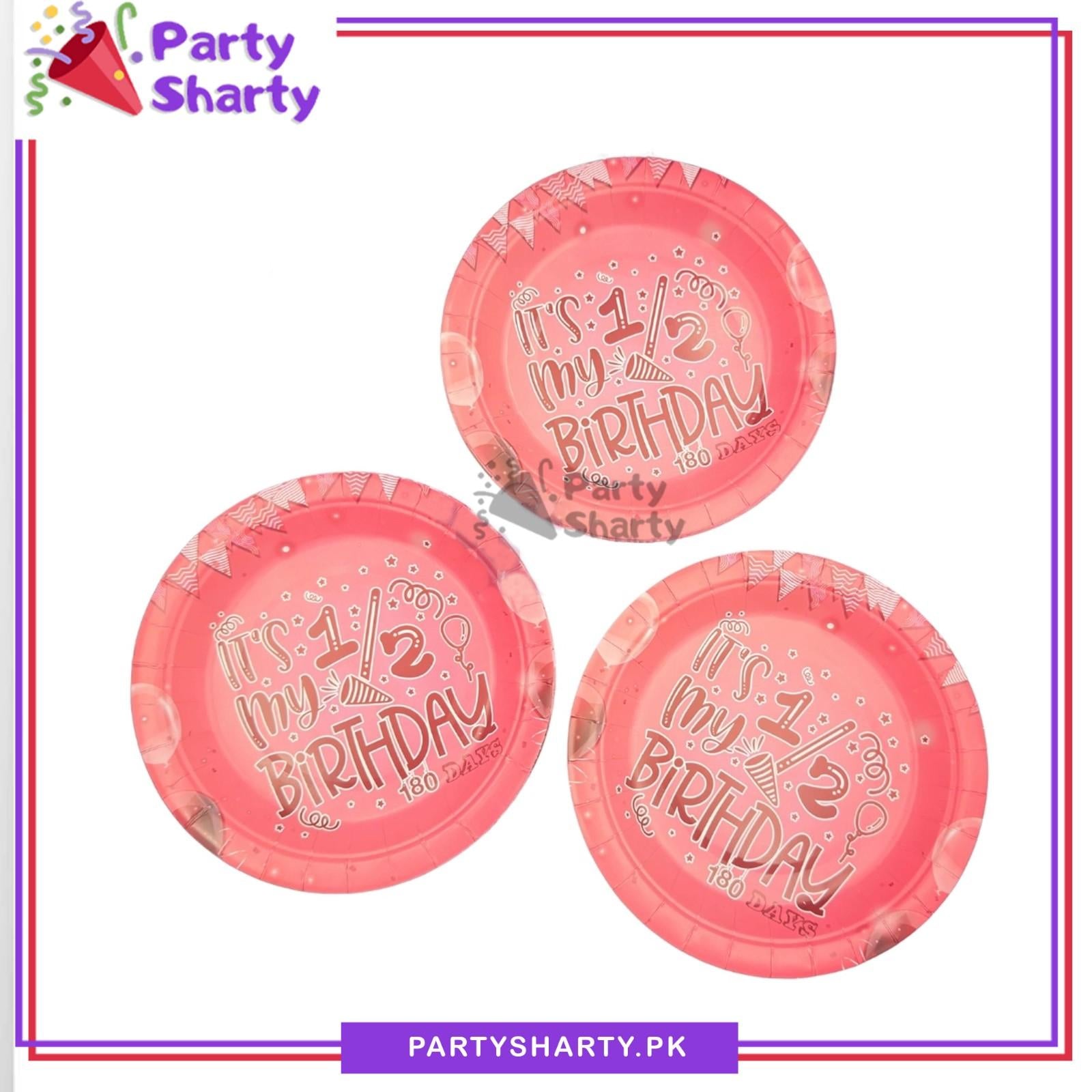 Pink Color Its My 1/2 Birthday Theme Paper Plates Pack Of 10 for Half Birthday Party Decoration