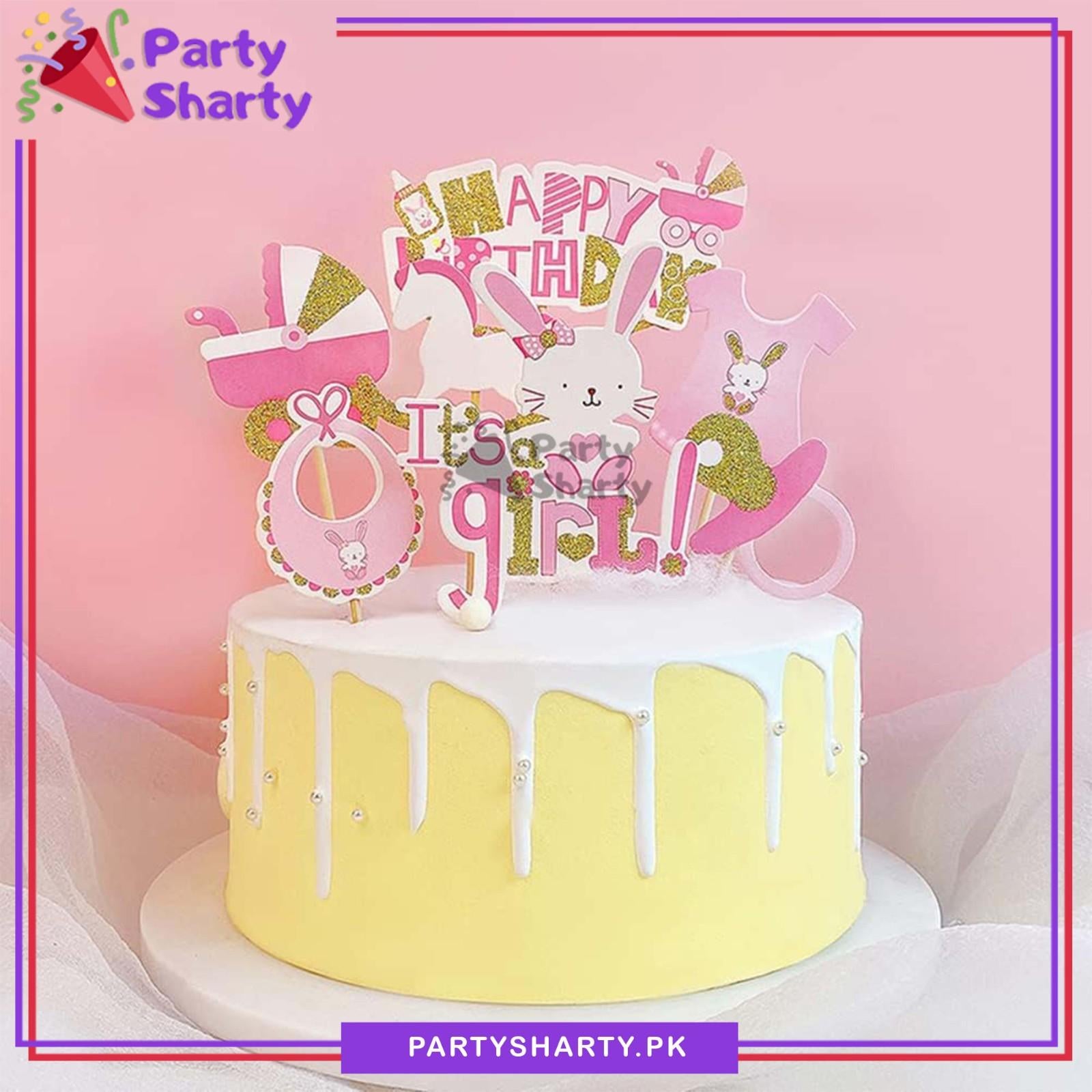 7pcs/Set Its a Girl Theme Cake Toppers for Welcome Baby, Gender Reveal or Baby Shower Decoration and Celebration