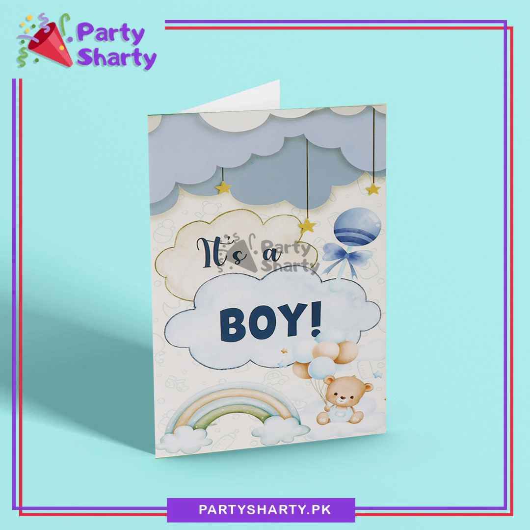 Its a Boy Teddy Bear & Rainbow Design Greeting Card