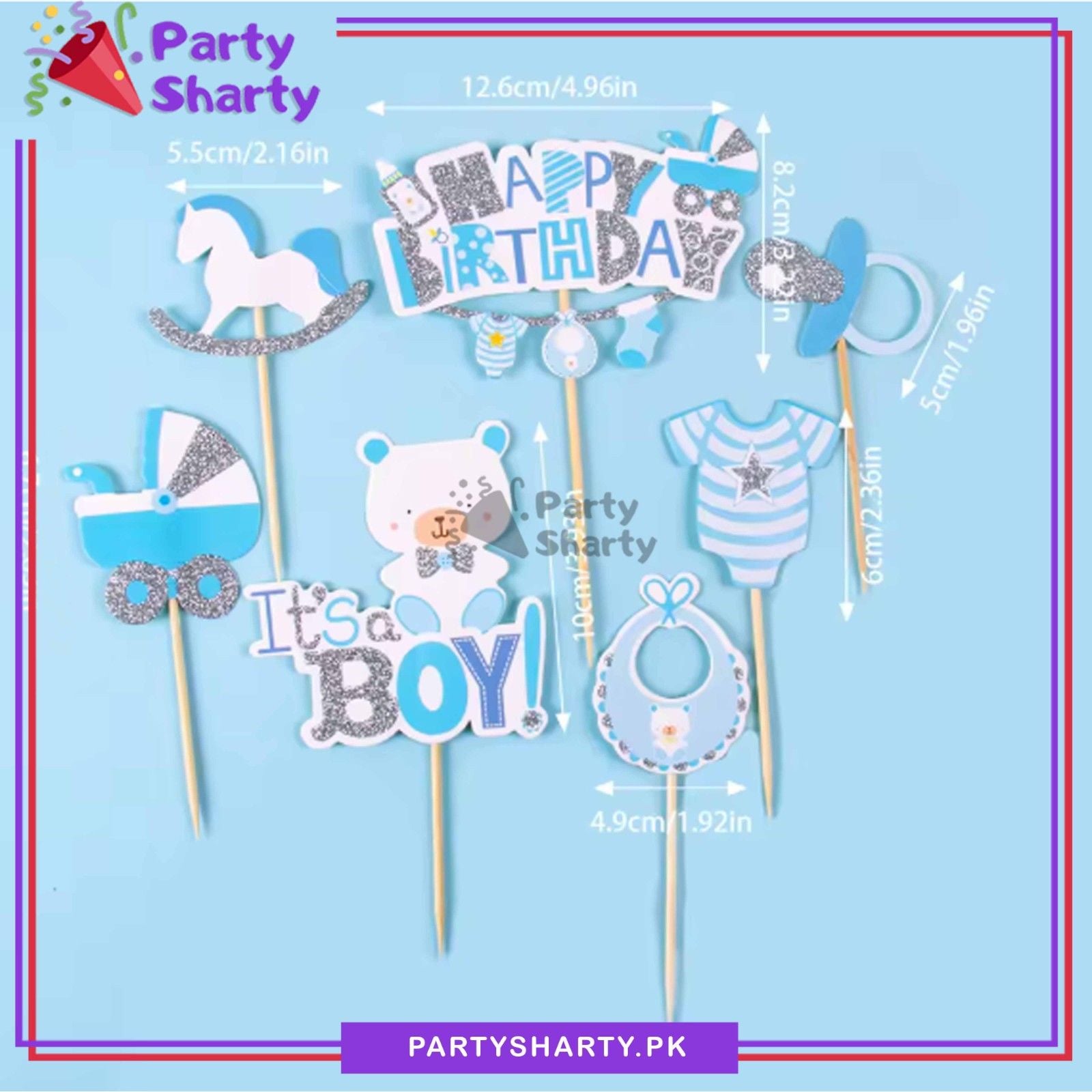 7pcs/Set Its a Boy Theme Cake Topper for Welcome Baby, Gender Reveal or Baby Shower Decoration and Celebration