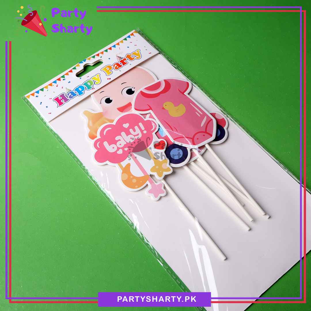 Its a Girl Theme Cake Topper Set of 6 for Welcome Baby, Gender Reveal or Baby Shower Decoration and Celebration