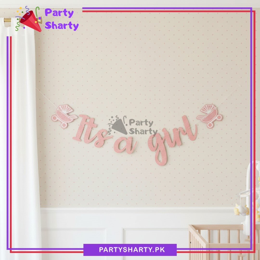 Its a Boy / Girl Scripted Card Bunting Banner with baby Cart for Welcome Baby Party Decoration & Celebration