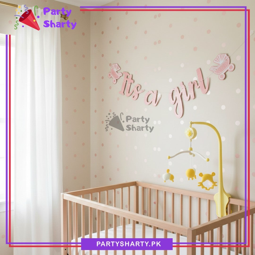 Its a Boy / Girl Scripted Card Bunting Banner with baby Cart for Welcome Baby Party Decoration & Celebration