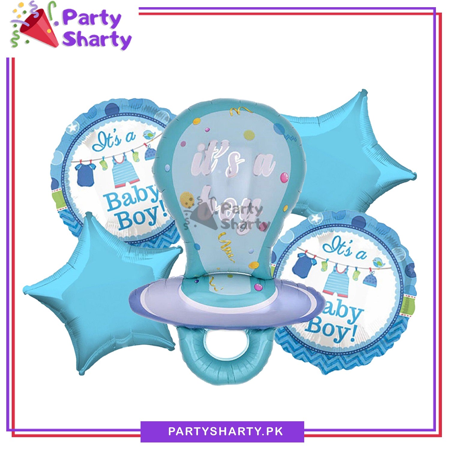 Its a Boy / Girl Pacifier Shaped Foil Balloon Set of 5 For Baby Shower, Gender Reveal and Welcome Baby Decoration and Celebrations