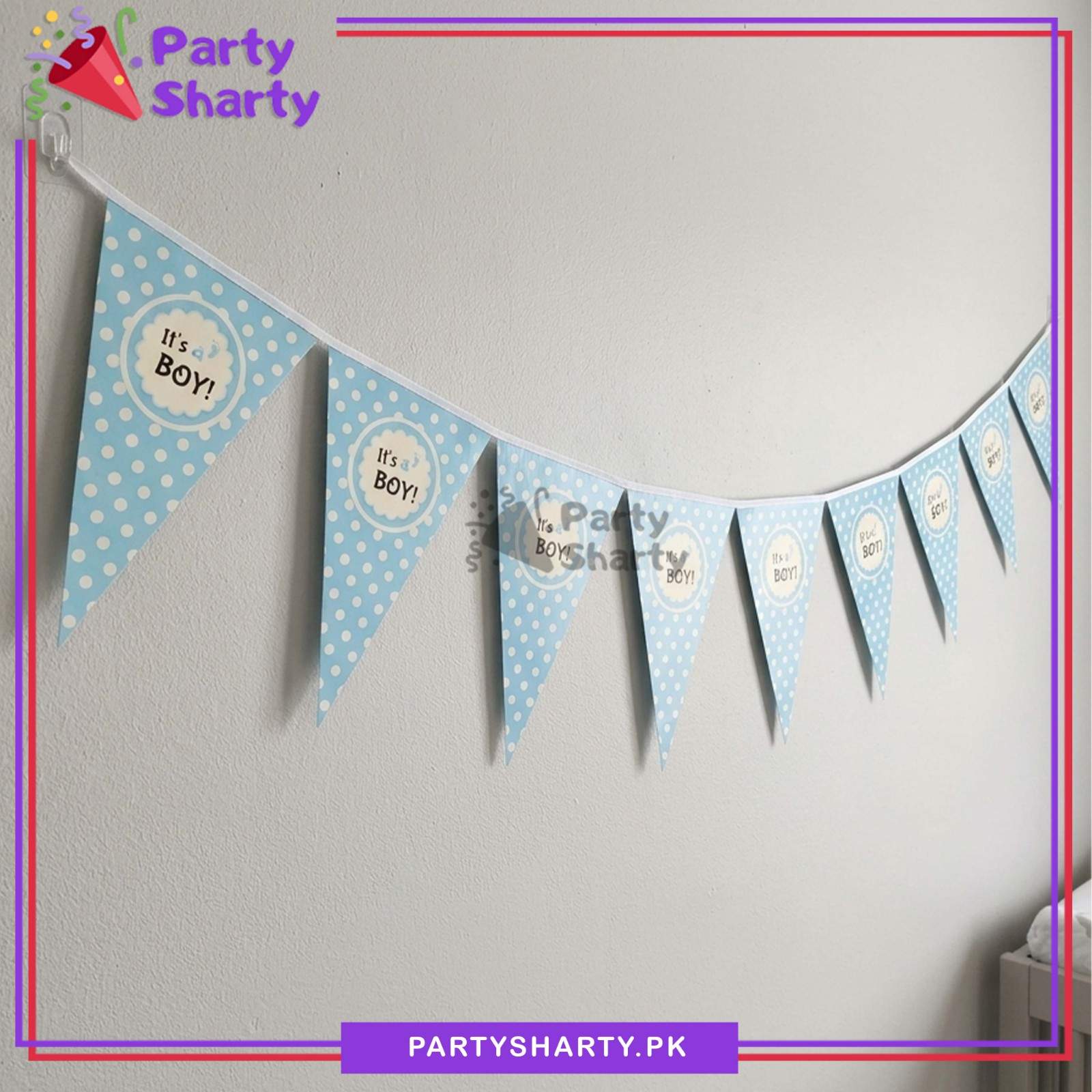 Its a Boy Polka Dots Design Party Flags Bunting for Welcome Baby Theme Decoration & Celebrations