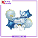 Baby Boy Stylish Cart Shaped Foil Balloon Set For Baby Shower, Welcome Baby Decoration and Celebrations