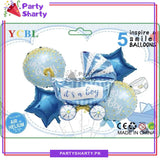 Baby Boy Stylish Cart Shaped Foil Balloon Set For Baby Shower, Welcome Baby Decoration and Celebrations