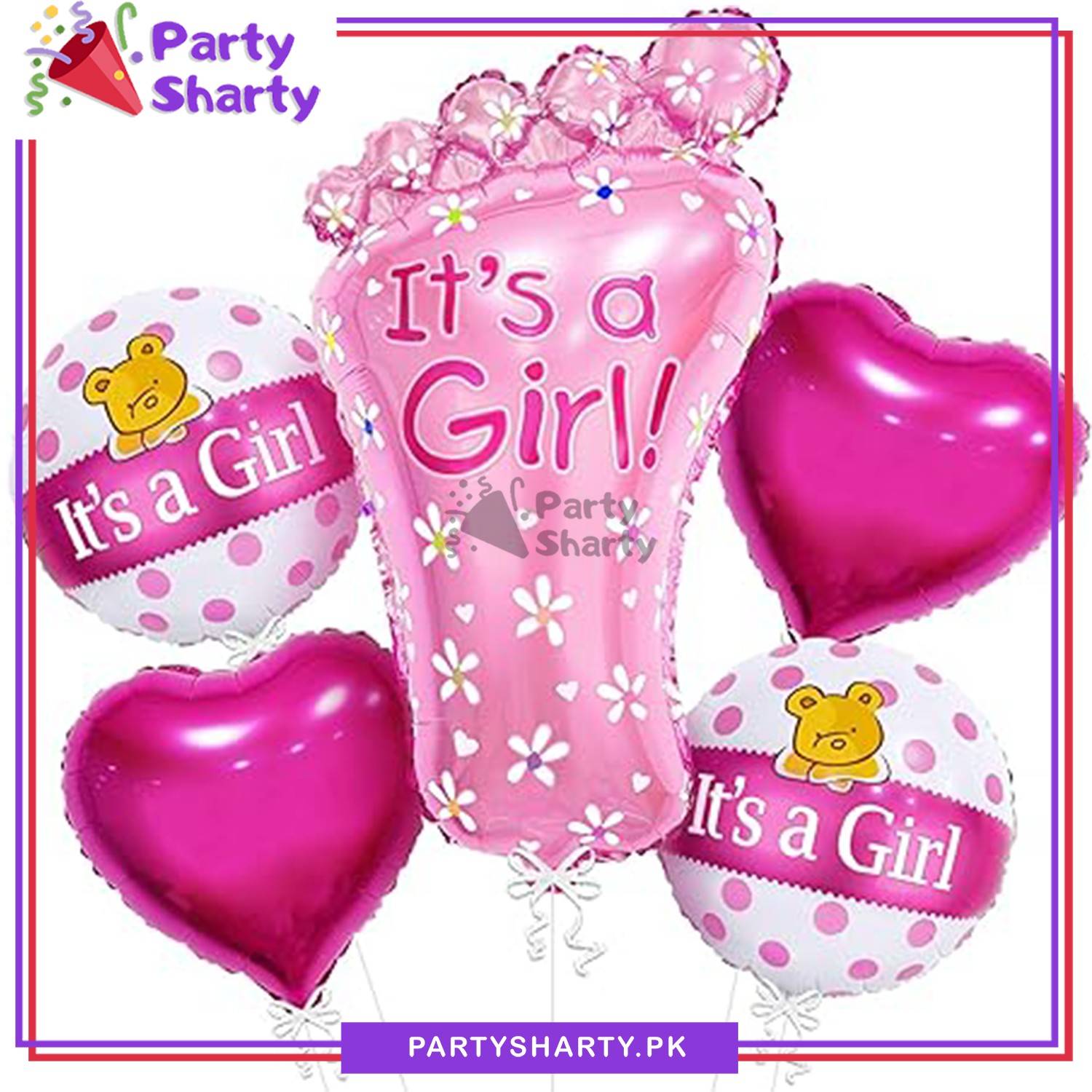 It's a Boy / It's a Girl Foot Shaped Aluminum Foil Balloon Set of 5 For Baby Shower, Birthday Party Decoration and Celebrations
