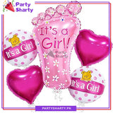 It's a Boy / It's a Girl Foot Shaped Aluminum Foil Balloon Set of 5 For Baby Shower, Birthday Party Decoration and Celebrations