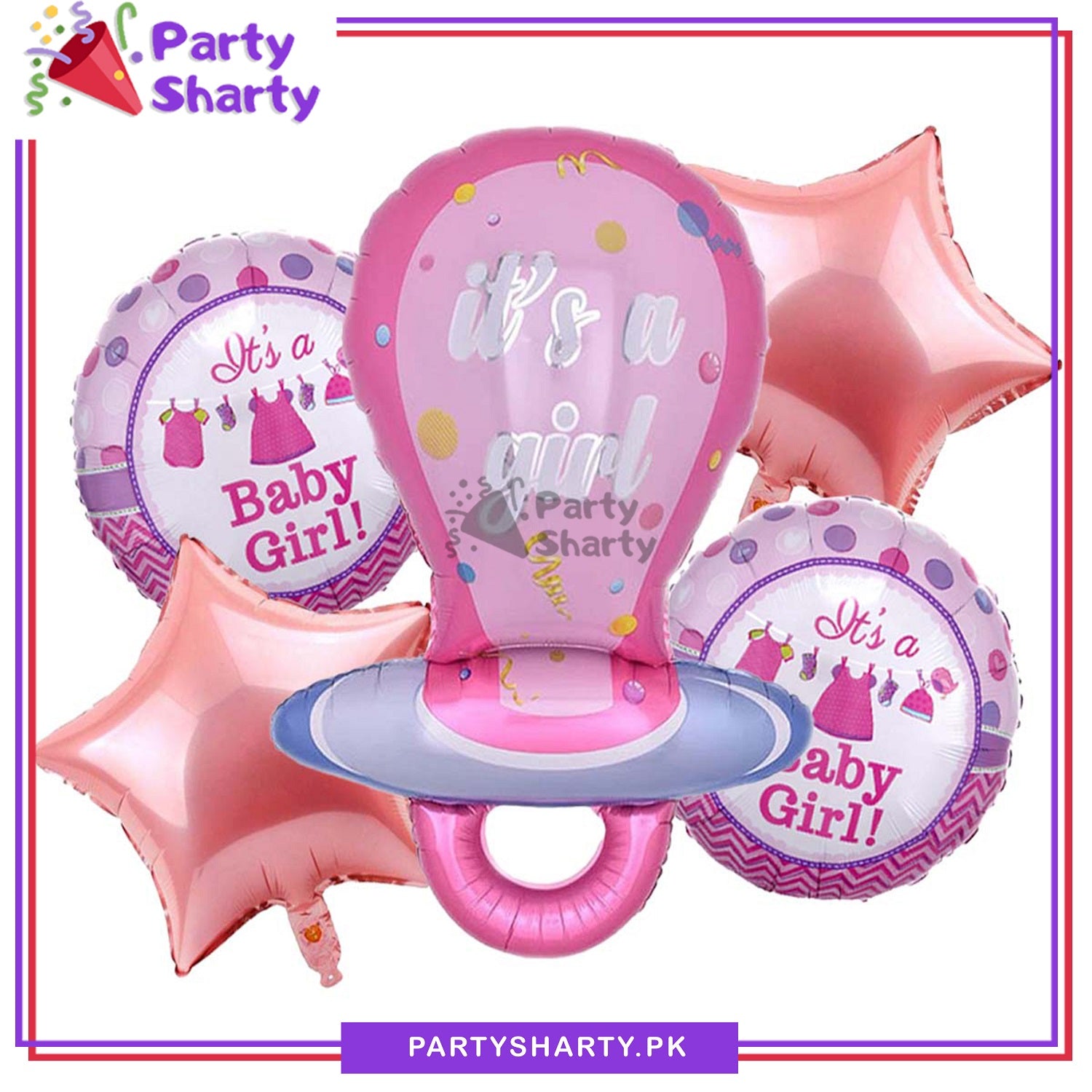 Its a Boy / Girl Pacifier Shaped Foil Balloon Set of 5 For Baby Shower, Gender Reveal and Welcome Baby Decoration and Celebrations