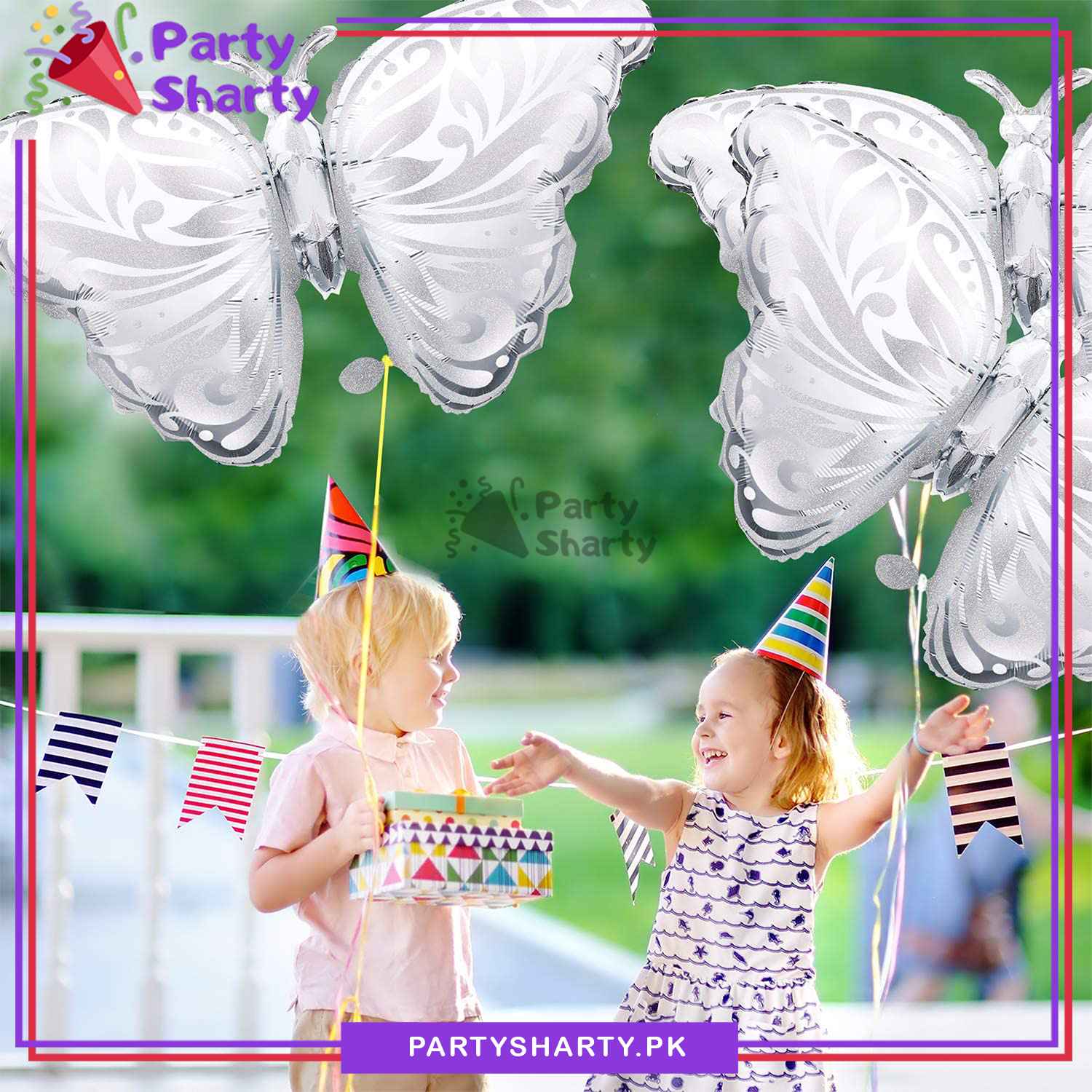 Jumbo Size Silver Color Butterfly Foil Balloon 110x55 cms For Butterfly Theme Birthday Party Decoration