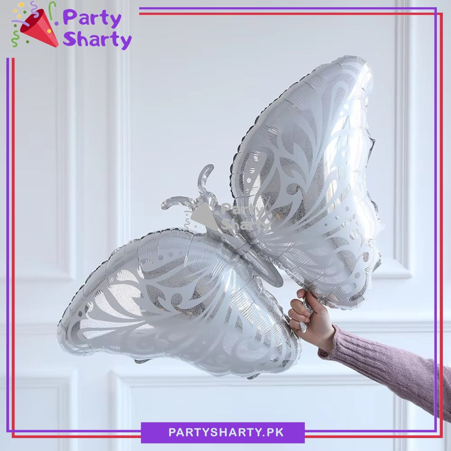 Jumbo Size Silver Color Butterfly Foil Balloon 110x55 cms For Butterfly Theme Birthday Party Decoration