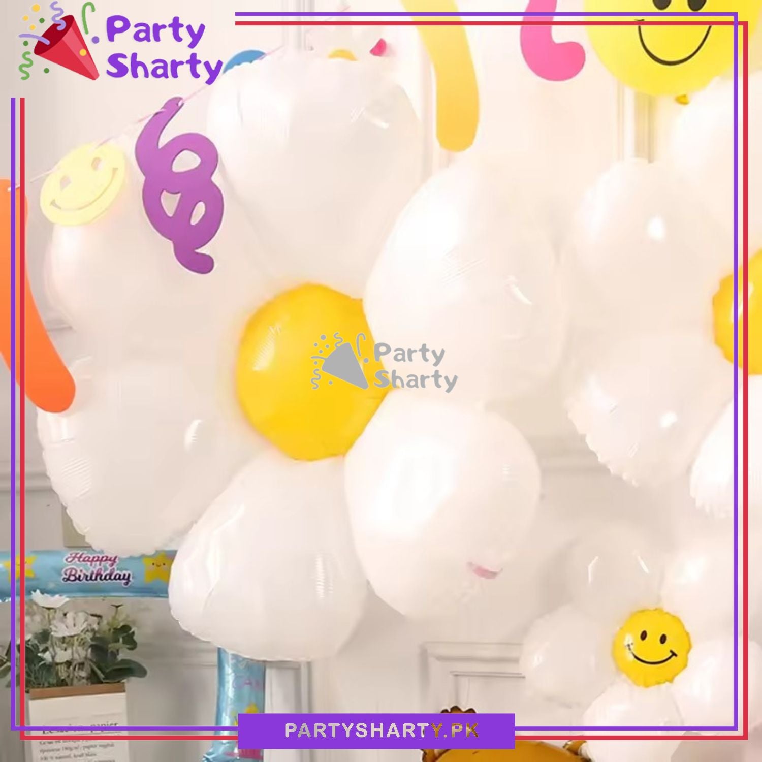 Jumbo Size White Daisy Flower Foil Balloon For Theme Based Birthday Party Decoration And Celebration