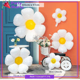 Jumbo Size White Daisy Flower Foil Balloon For Theme Based Birthday Party Decoration And Celebration