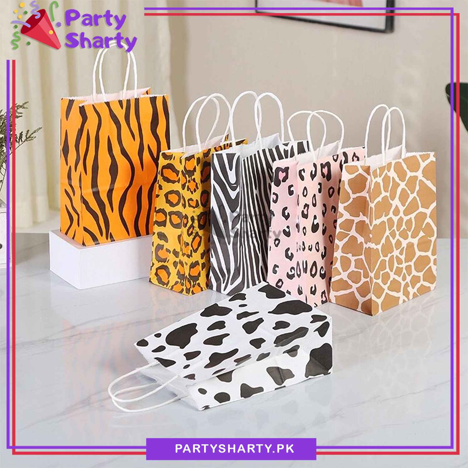 Jungle Theme Print Paper Bags Pack of 6 For Jungle Safari Theme Party Decoration and Celebration