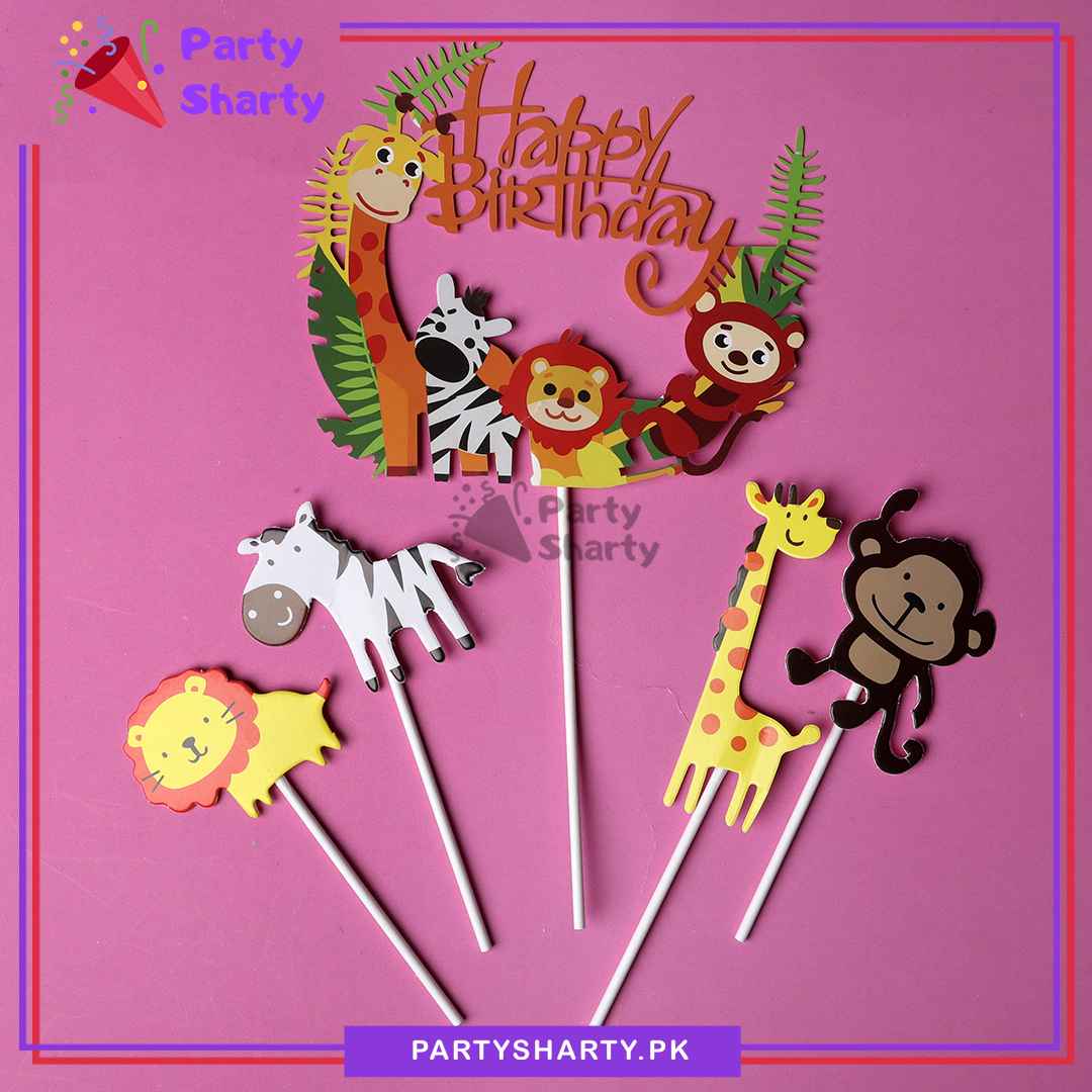 Jungle Theme Cake Topper Set of 5 for Jungle / Safari / Wild One Theme Birthday Decoration and Celebration
