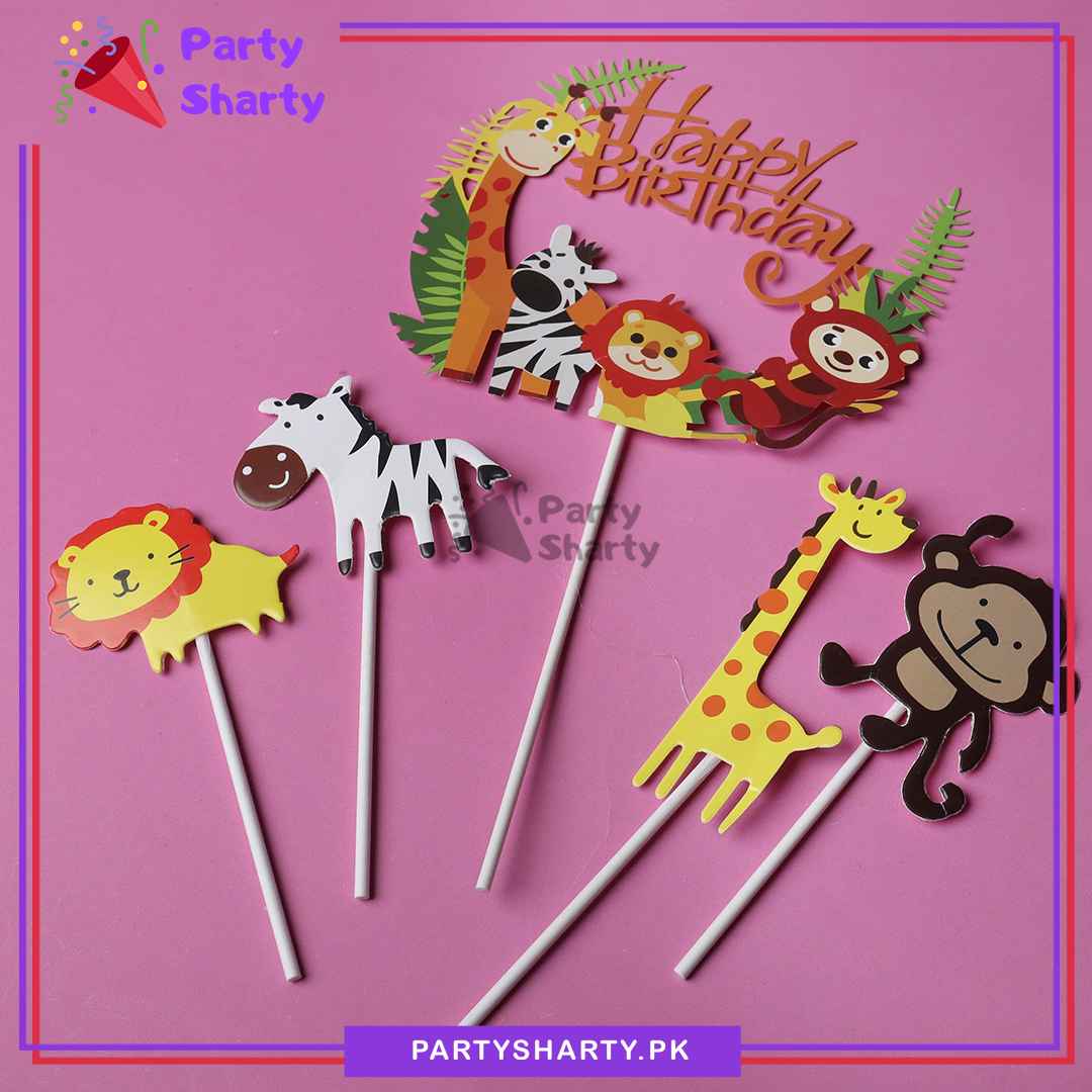 Jungle Theme Cake Topper Set of 5 for Jungle / Safari / Wild One Theme Birthday Decoration and Celebration