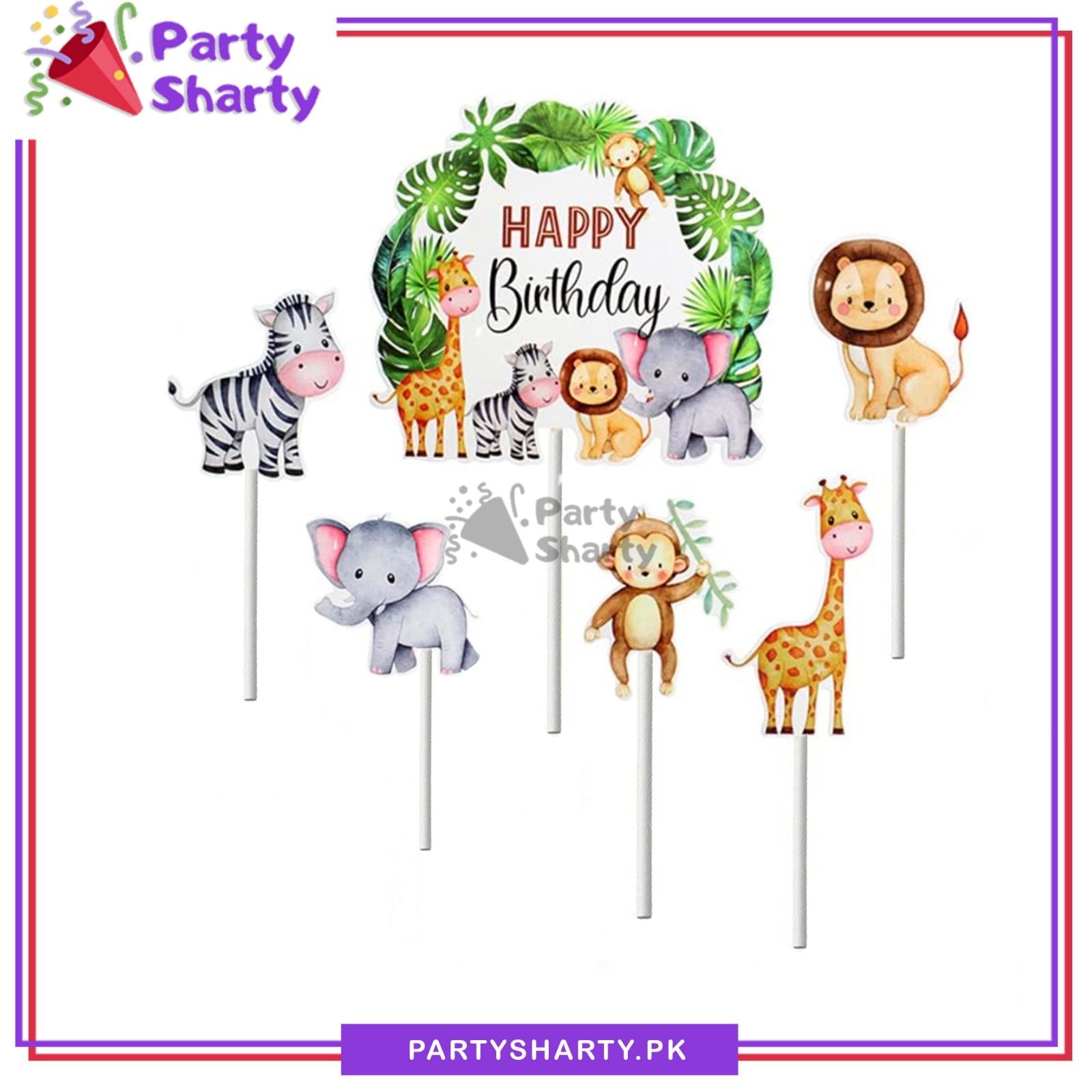 Jungle Theme Cake Topper Set of 6 for Jungle  Safari  Wild One Theme Birthday Decoration and Celebration