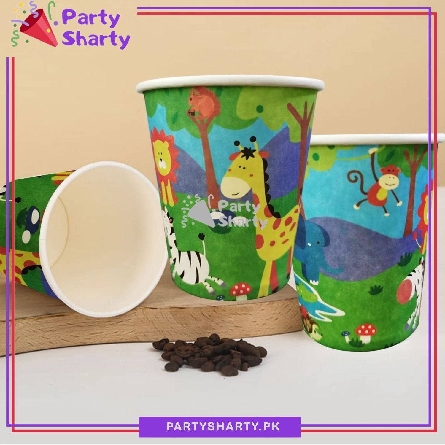 Jungle Zoo Theme Birthday Party Paper Cups / Glass For Themed Based Party Supplies and Decorations