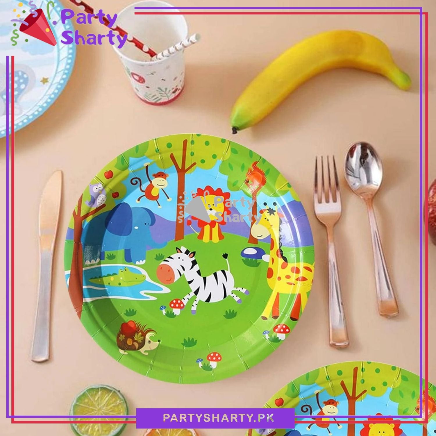 Jungle Zoo Theme Birthday Party Paper Plates For Themed Cake Paper Dessert Party Supplies and Decorations