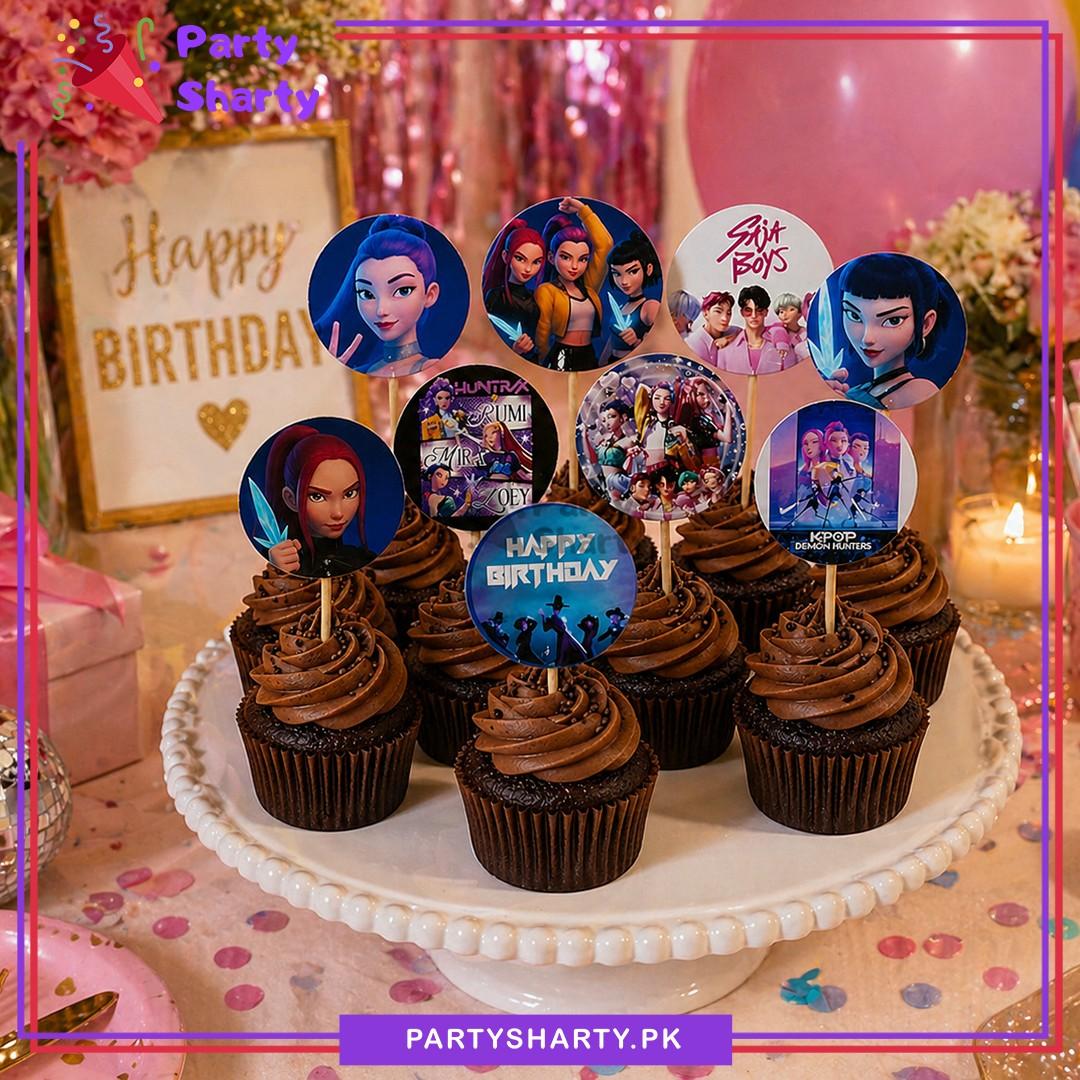 Kpop Demon Hunter Theme Cup Cake Topper For K-Pop Birthday Theme Cup Cake Decoration