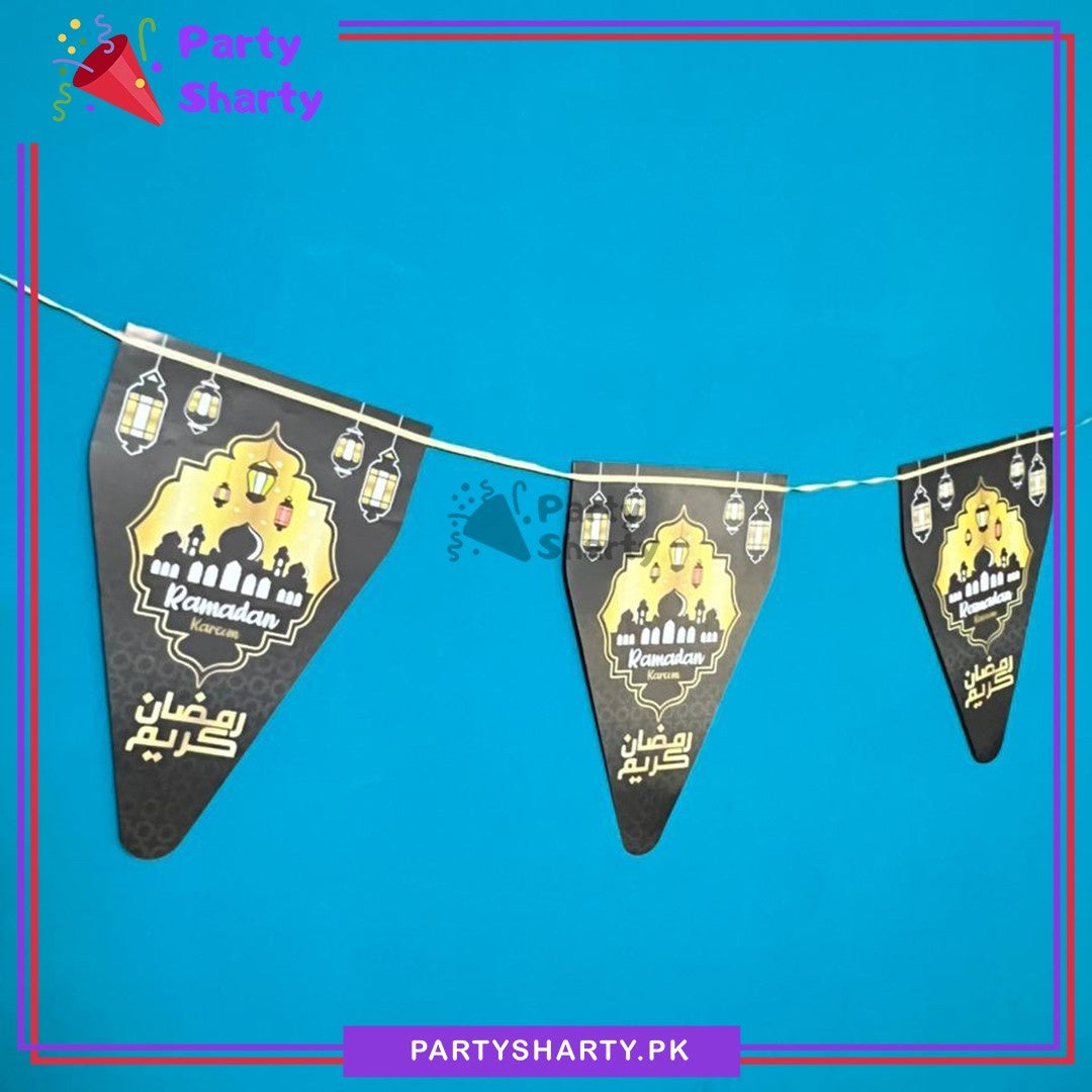 Lantern & Mosque Printed Black Color Ramadan Kareem Flags Pack of 10 For Ramadan Decoration