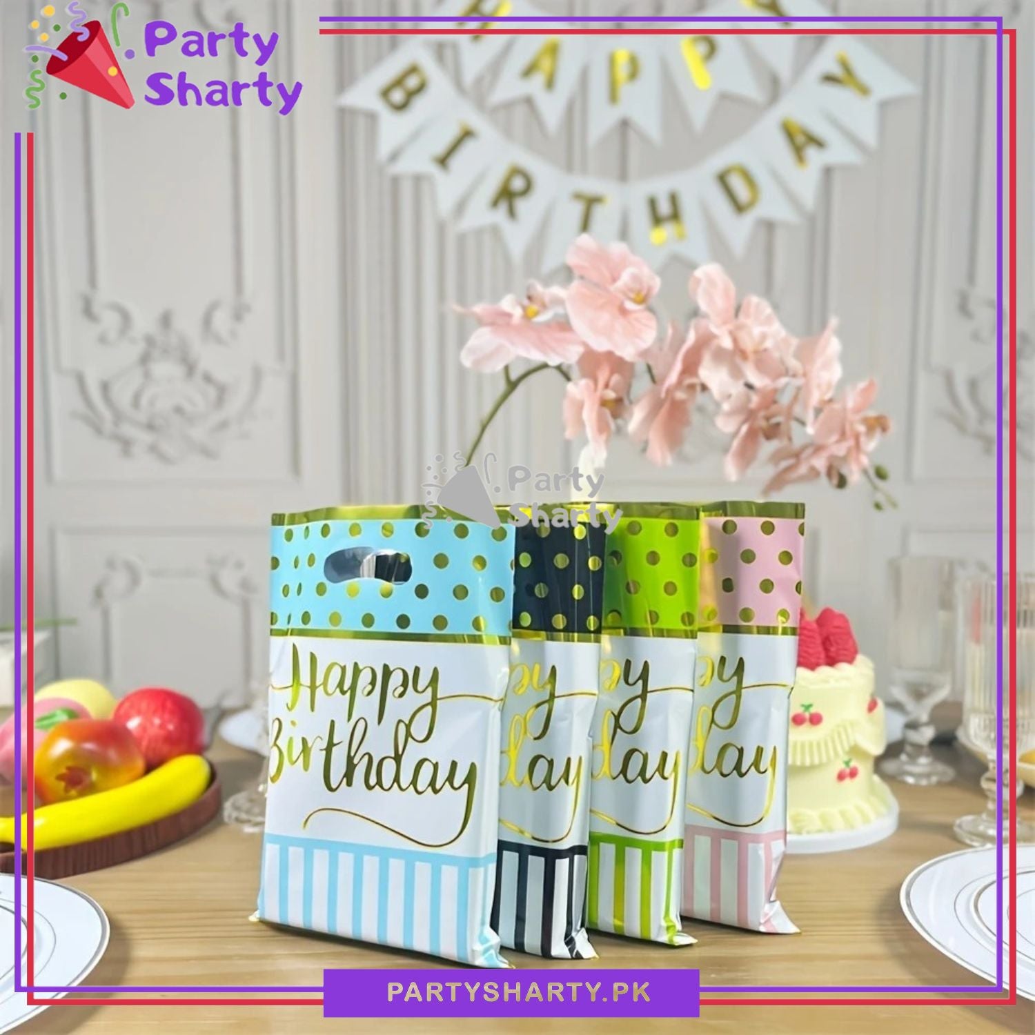 Small Size Happy Birthday Golden Foil Printed Theme Goody Bags for Birthday Party Decoration and Celebration