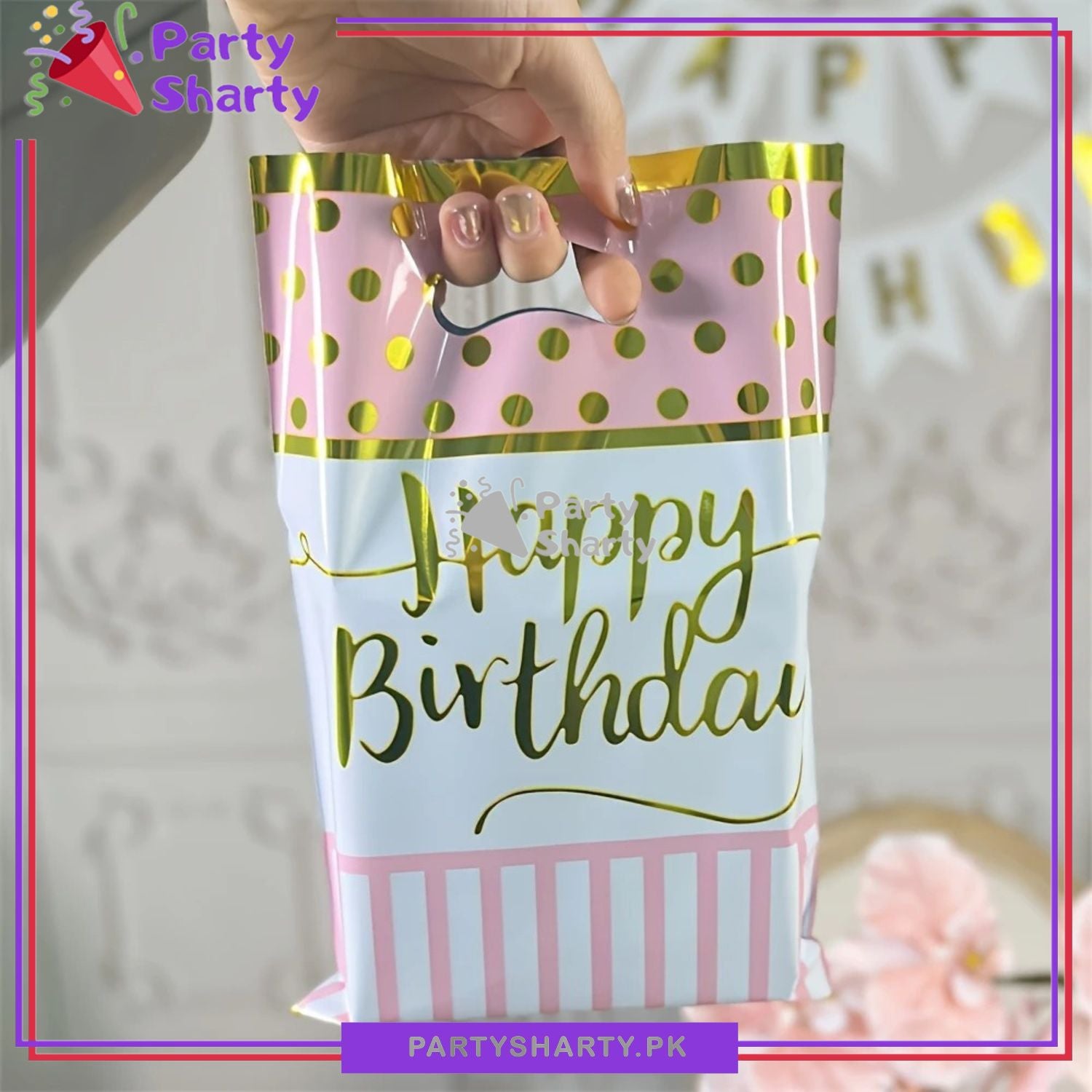 Small Size Happy Birthday Golden Foil Printed Theme Goody Bags for Birthday Party Decoration and Celebration