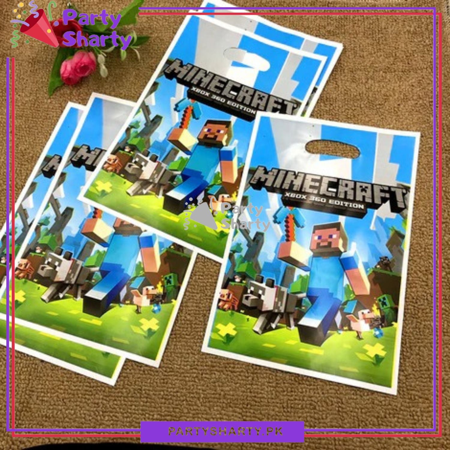 Large Size Mine Craft Theme Goody Bags Pack of 10 For Minecraft Theme Birthday Party Decoration and Celebration