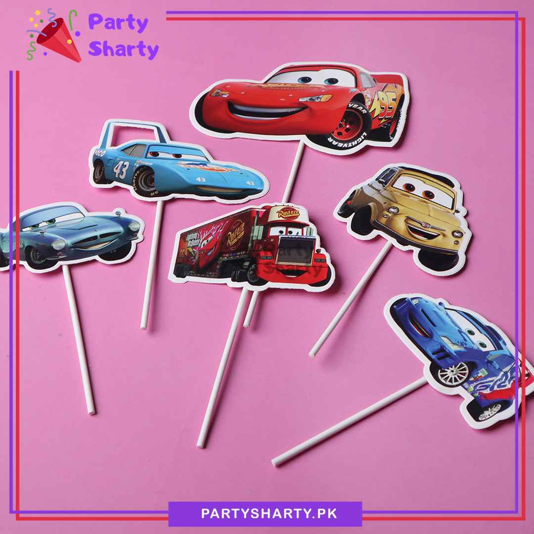 Lightning McQueen Car Theme Cake Topper Set of 6 for Car Theme Birthday Decoration and Celebration
